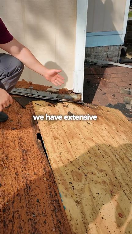 Original first frame: plain shot of damaged roof decking